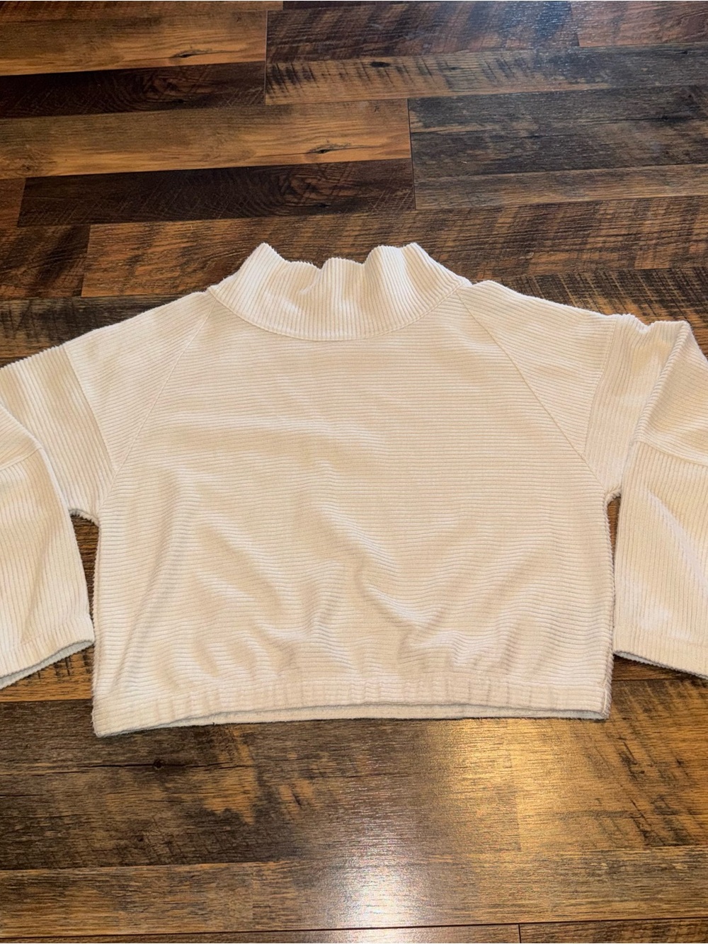 Prana Cream Ribbed Cropped Mock Neck Sweater